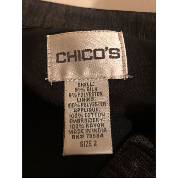 Chico's Design Button Up Jacket Embordered Long Sleeve Women's Silk SZ 2 - Picture 10 of 15